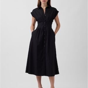 GAP Poplin Cinched Midi Shirtdress in Black